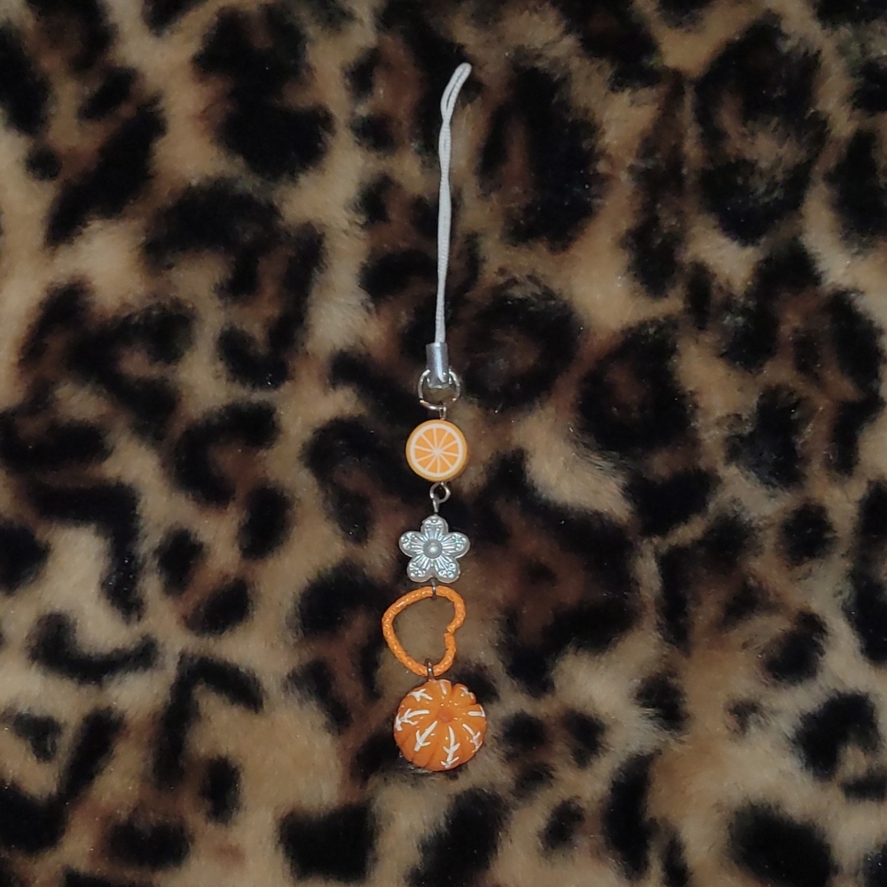 Orange and Silver Phone Charm Keychain